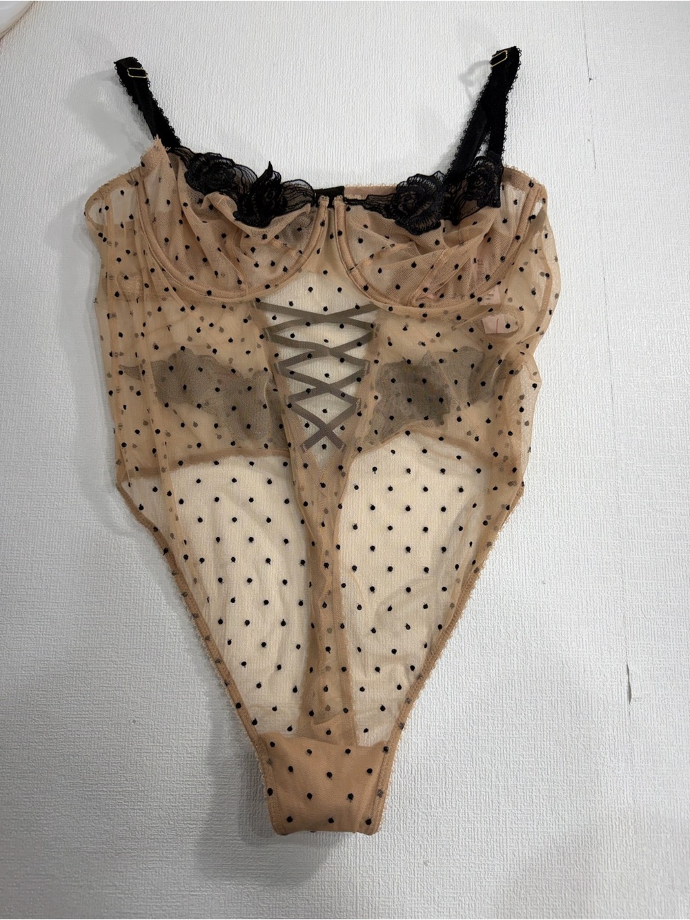 NWT Victoria’s Secret Very Sexy Sheer Rose Dot Unlined Balconette Teddy size L